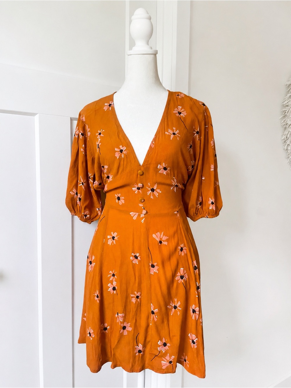 Faithfull the Brand Ilia Mini Dress Floral Orange Size 6